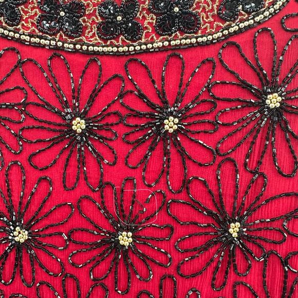 Papell Boutique Evening Jacket WMNS 8P Red Silk Floral Sequin Trophy Brocade Vtg - Picture 8 of 12